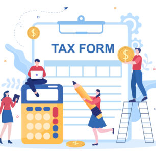 Tax Form of State Government Taxation with Forms, Calendar, Audit, Calculator or Analysis to Accounting and Payment in Flat Background Illustration