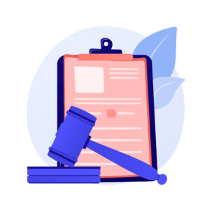 Legal statement. Court notice, judge decision, judicial system. Lawyer, attorney studying papers cartoon character. Mortgage debt, legislation. Vector isolated concept metaphor illustration