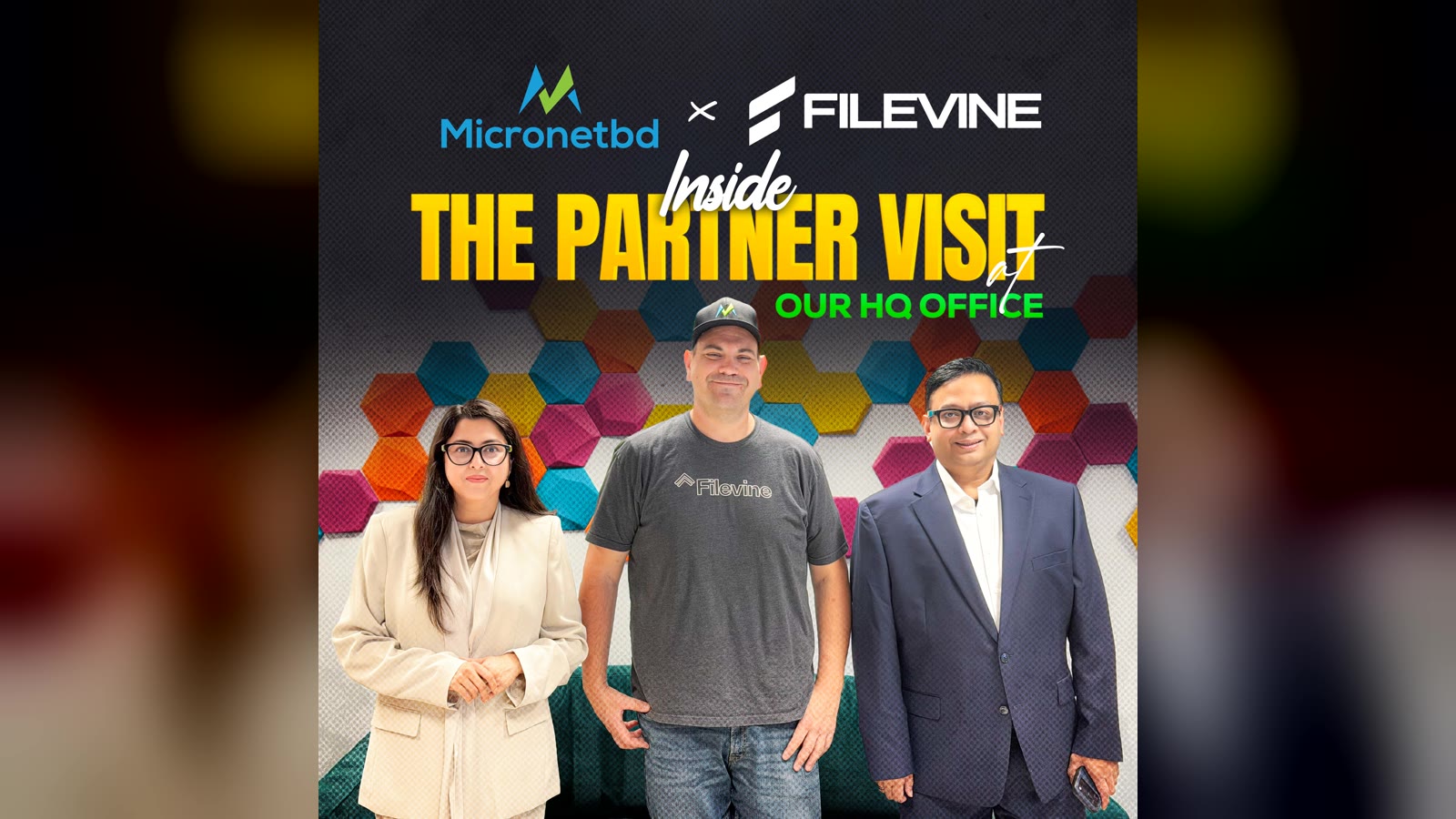 TJ Michaelson of Filevine with Dr. Soeta Islam and George Ayub at Micronetbd HQ in Hamilton, New Jersey
