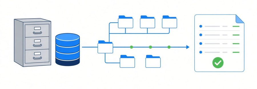 Legacy records mapped into a folder tree and reconciled